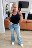 Caroline Mid Rise Control Top Distressed Flare Jeans