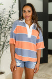 Cloudbound Collared Casual Top in Orange and Denim