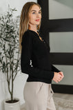 Effortless Edge Knit Henley Top in Black