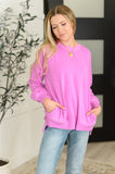 Talk Cozy to Me Stepped Hem Pullover in Bright Mauve