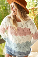 BiBi Color Block Openwork Long Sleeve Sweater