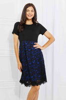 Yelete Full Size Contrasting Lace Midi Dress