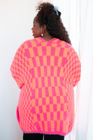 Noticed in Neon Checkered Cardigan in Pink and Orange