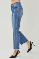 RISEN High Waist Raw Hem Slit Straight Jeans